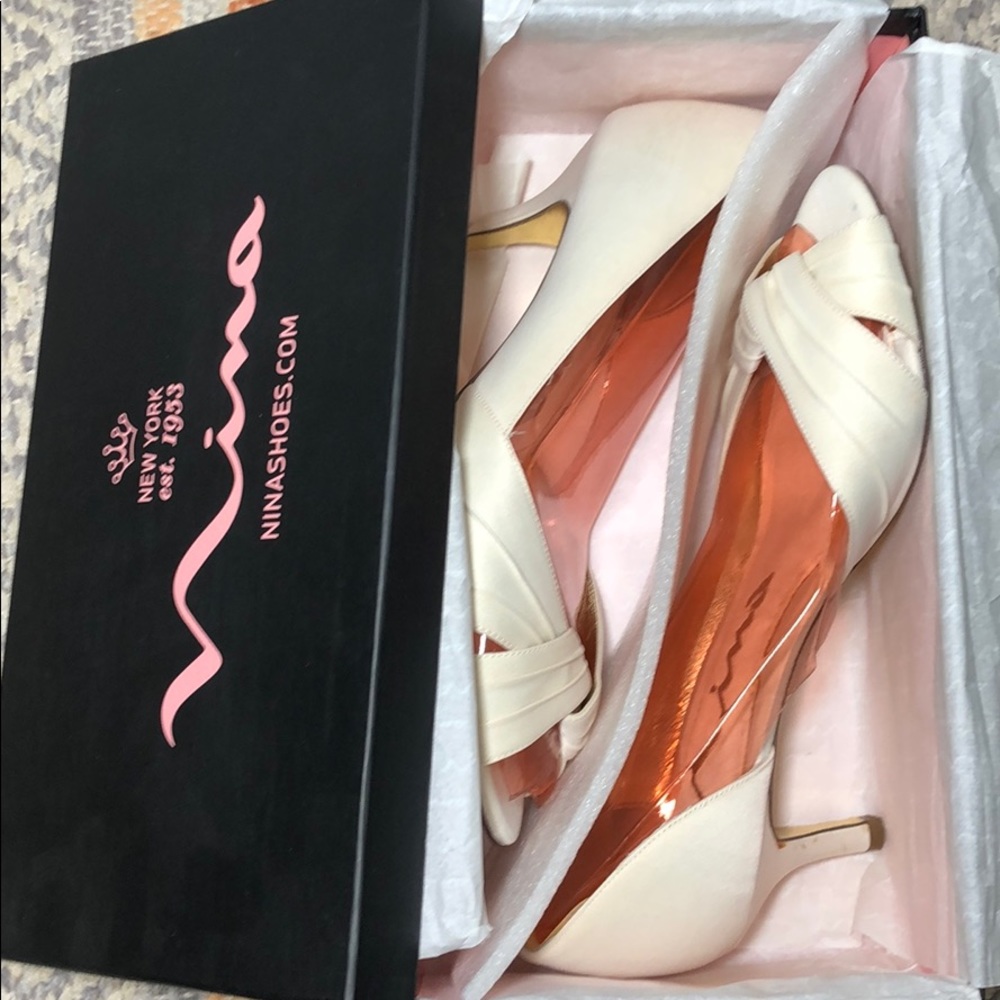 Nina ivory peep toe shoes